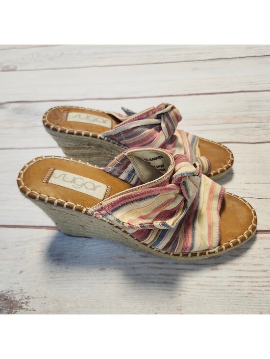 Sugar Shoes - Sugar womens striped espadrille wedge slide sandals size 9.5